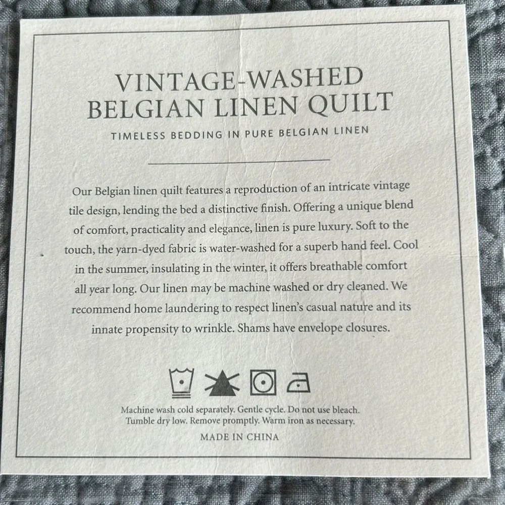 RH Belgian Linen Quilted Pillow Sham (king)